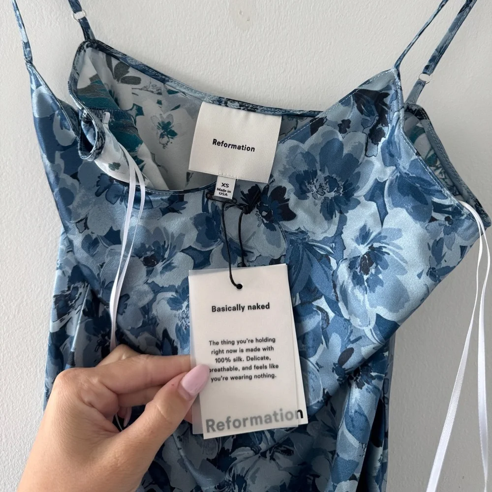 REFORMATION NWT Parma Floral Blue Silk Dress XS - Picture 7 of 8